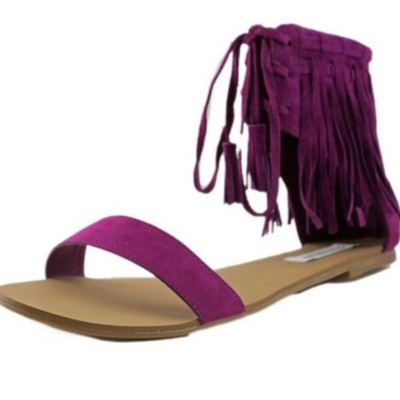 Steve Madden Suede Fringe Flat Lace Up Sandals - Picture 2 of 6